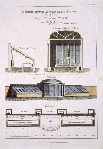 Design for et grønt hus og to ferskenhus, 1806 av English School