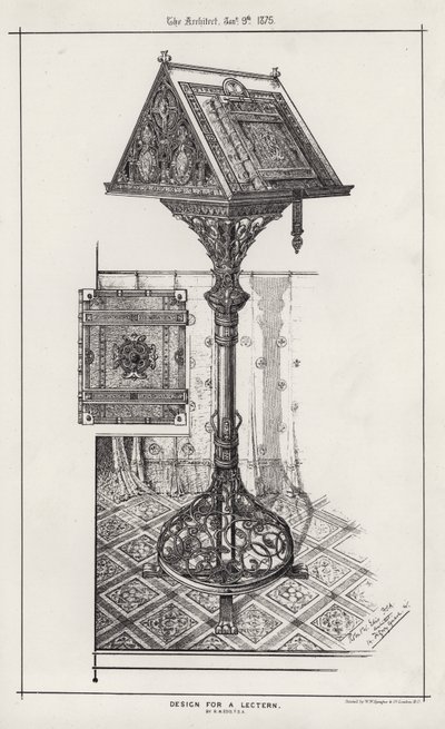 Design for en talerstol (gravering) av English School