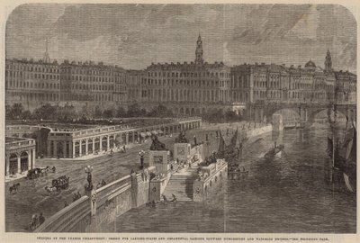 Design for landingstrapper og prydhager mellom Hungerford og Waterloo Bridges av English School