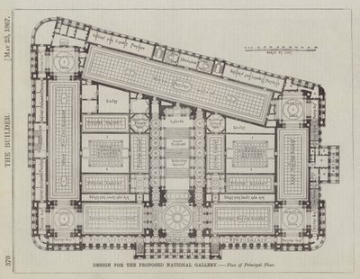 Design for det foreslåtte nasjonalgalleriet, plan over hovedetasje (gravering) av English School