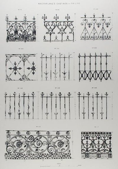 Design for rekkverk i støpejern, fra 