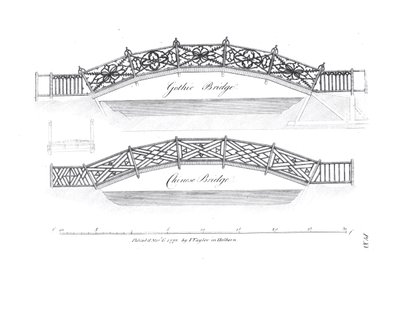 Entwürfe für Gartenbrücken, veröffentlicht 1773 von English School
