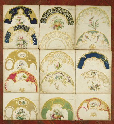 Design for porselenstallerkener for Daniel Factory, Staffordshire, ca. 1846 (wc og gouache på papir) av English School