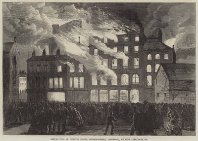 Ødeleggelse av Compton House, Church-Street, Liverpool, ved brann (gravering) av English School