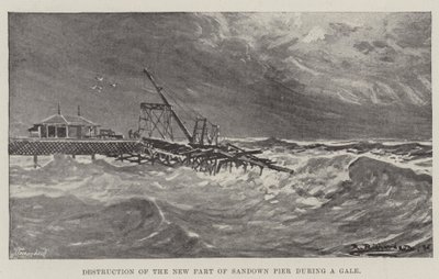 Ødeleggelse av den nye delen av Sandown Pier under en kuling (gravering) av English School