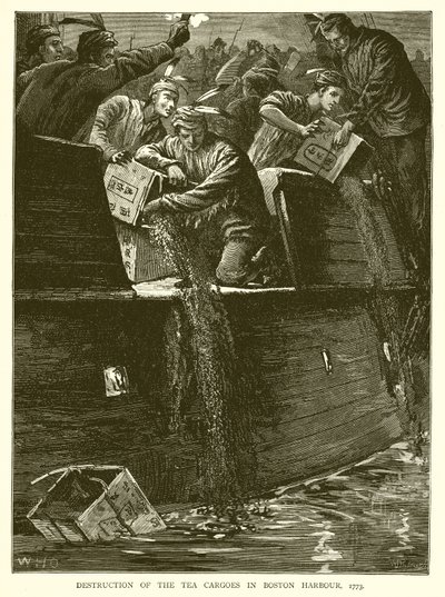Ødeleggelse av telastene i Boston Harbour, 1773 av English School