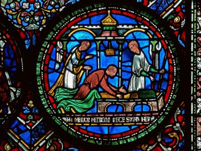Detalj fra Miracle Window som viser William Kellett og Adam Forrester av English School