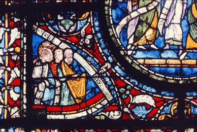 Detalj av korets nordvindu, sent på 1100-tallet (farget glass) av English School