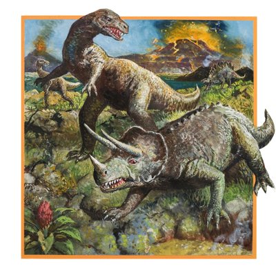 Dinosaurier mit Vulkan von English School