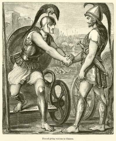 Diomed gir velkommen til Glaucus (gravering) av English School