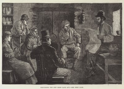 Diskuterer New Irish Land Act (gravering) av English School