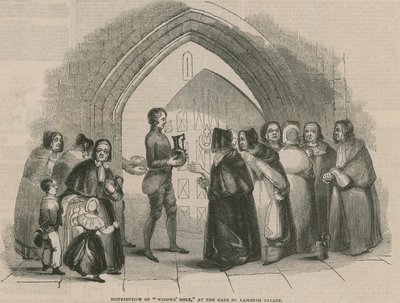 Distribusjon av Widows Dole ved porten til Lambeth Palace av English School
