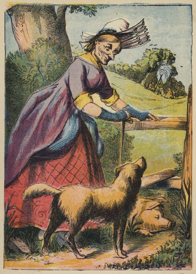 Hund! Hund! Bite Gris (fargelitografi) av English School