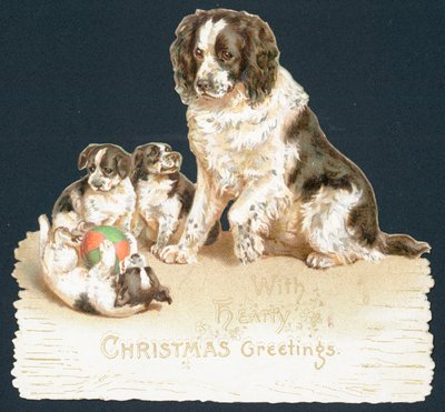 Hund og valper, julekort av English School