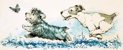 Hunder som jager en sommerfugl av English School