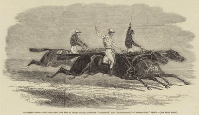 Doncaster Races, Dead-Heat for St Leger Stakes, mellom "Voltigeur" og "Russborough", "Bolingbroke" Third (gravering) av English School