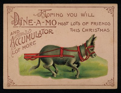 Esel og julemelding, gratulasjonskort. (chromolitho) av English School
