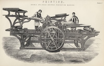 Dobbelsylinder gripperperfeksjonsmaskin, fra The National Encyclopaedia, utgitt av William Mackenzie, London, sent på 1800-tallet av English School