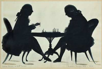 Dr. E. Darwin spiller sjakk med sønnen sin, ca. 1780 (akvarell på papir) av English School