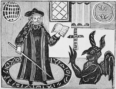 Dr Faustus in a Magic Circle, frontispice av Gents oversettelse av Dr Faustus, utgitt 1648 av English School