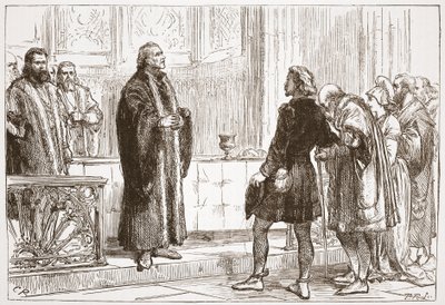 Dr. Haller serverer nattverden i Bern-katedralen, illustrasjon fra The History of Protestantism av James Aitken Wylie (1808-1890), pub. 1878 av English School