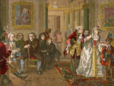 Dr. Johnson i forværelset til Lord Chesterfield (farget gravering) av English School