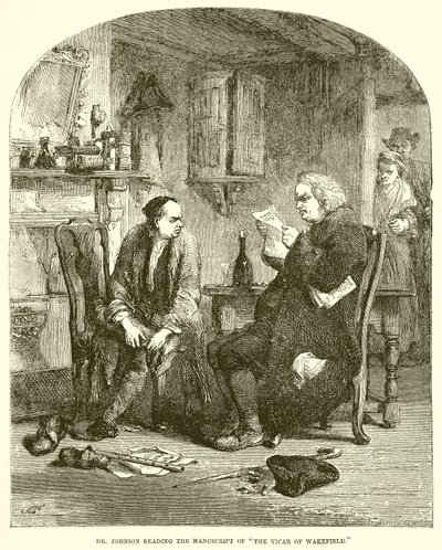 Dr. Johnson leser manuskriptet til The Vicar of Wakefield av English School