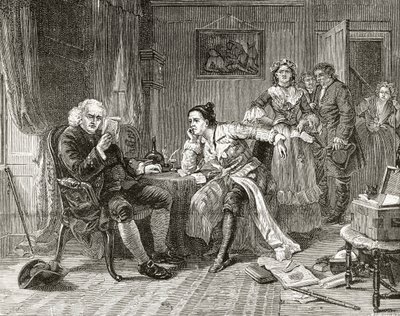 Dr. Samuel Johnson leser manuskriptet til 