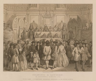 Trekning av et lotteri i Guildhall, London, 1739 av English School