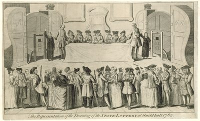 Tegning av statslotteriet i Guildhall i 1763 av English School