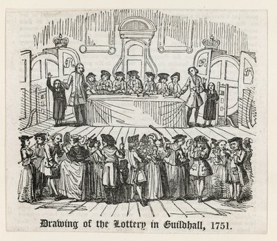 Trekning av lotteriet i Guildhall, 1751 av English School
