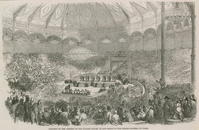 Trekning av lotteriet til Golden Ingot i Circus of Champs Elysees, Paris, Frankrike av English School