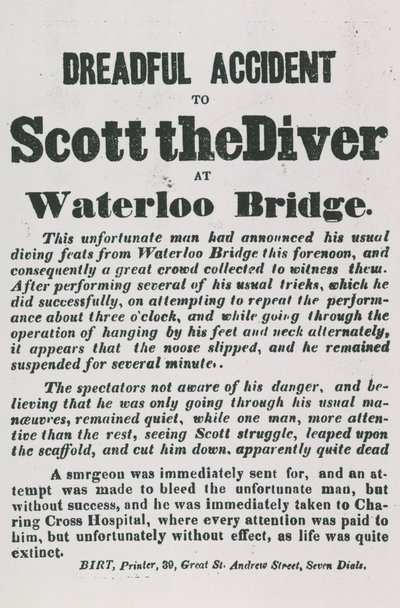 Forferdelig ulykke av dykkeren Scott ved Waterloo Bridge av English School