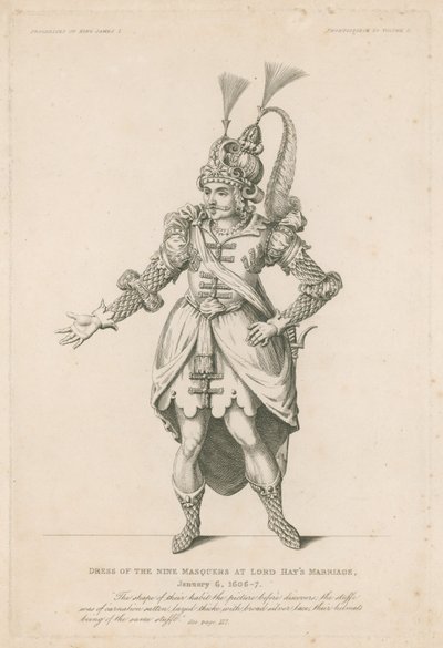 Dress of Nine Masquers ved Lord Hays Marriage, 6. januar 1606-7 av English School