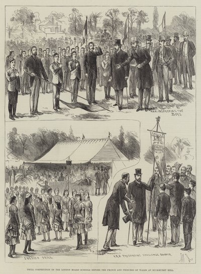 Drillkonkurranse fra London Board Schools før prinsen og prinsessen av Wales på Buckhurst Hill (gravering) av English School