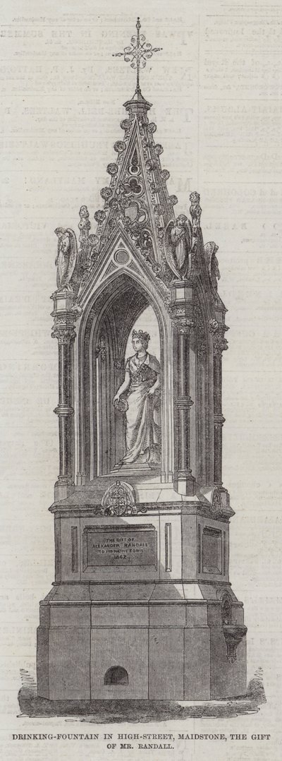 Drikkefontene i High-Street, Maidstone, gave til Mr Randall (gravering) av English School
