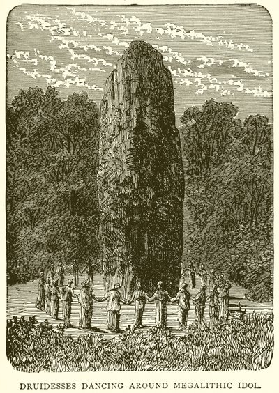 Druides danser rundt Megalithic Idol av English School