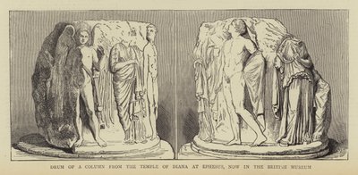 Tromme av en søyle fra Diana-tempelet i Efesos, nå i British Museum (gravering) av English School