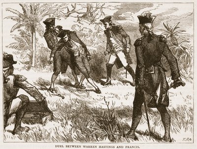 Duell mellom Warren Hastings og Francis, illustrasjon fra Cassells Illustrated History of India av James Grant, pub. 1879 av English School