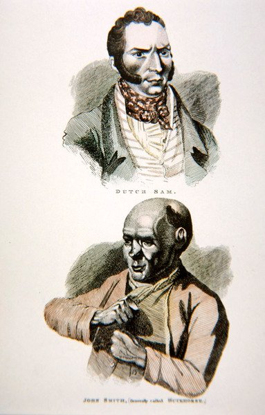 Nederlandsk Sam og John Smith, fra et trykk utgitt i 1812 (farge litho) av English School