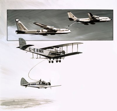 Tidlig påfylling av drivstoff for en Handley Page W10 (gouache på papir) av English School