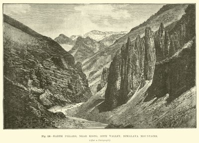 Jordsøyler, nær Kioto, Spiti-dalen, Himalaya-fjellene av English School