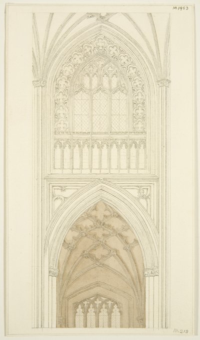 Østsiden av South Transept of St Mary Redcliffe (blyant og akvarell på papir) av English School