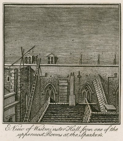 Østutsikt over Westminster Hall fra et av de øverste rommene på Speakers av English School