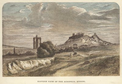 Østutsikt over Akropolis, Athen (farget gravering) av English School