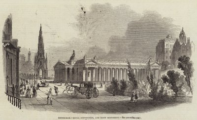 Edinburgh, Royal Institution og Scott Monument (gravering) av English School