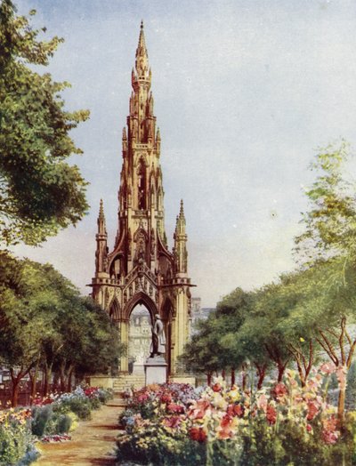 Edinburgh, Sir Walter Scotts monument (farge litho) av English School