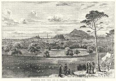 Edinburgh, fra "Rest and Be Thankful" Corstorphine Hill (gravering) av English School