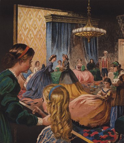 Edith og Milly's Housekeeping (farge litho) av English School
