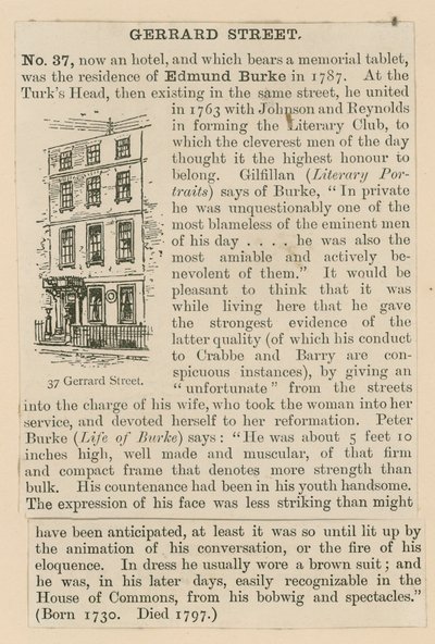 Edmund Burke og 37 Gerrard Street av English School